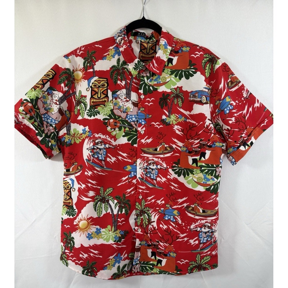 sslr hawaiian shirt size M tropical Santa Christmas